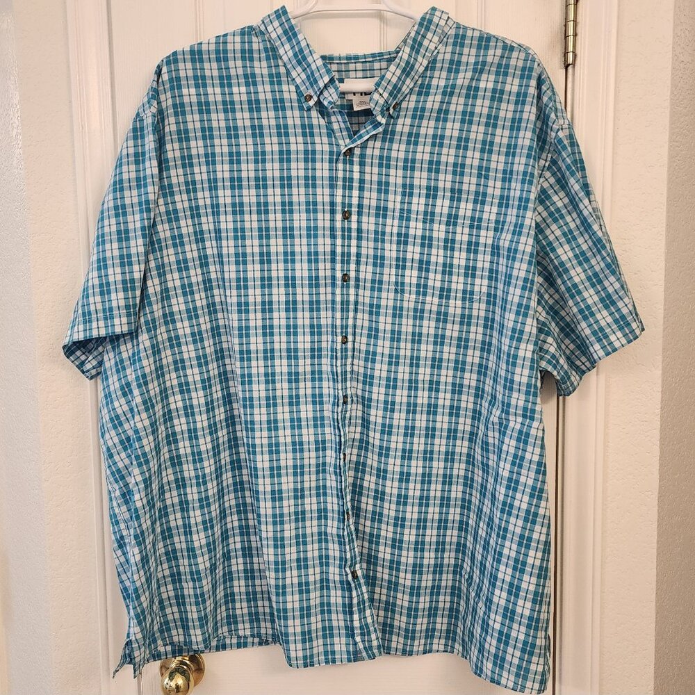 HB Teal / White Plaid Shirt – 5XL – 60% Cotton 40% Polyester